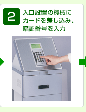 2. 入口設置の機械にカードを差し込み、暗証番号を入力