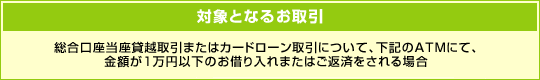 �ΏۂƂȂ邨����@�������������݉z����܂��̓J�[�h���[������ɂ��āA���L��ATM�ɂāA���z��1���~�ȉ��̂��؂����܂��͂��ԍς������ꍇ