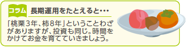 コラム:長期運用をたとえると・・・「桃栗3年、柿8年」ということわざがありますが、投資も同じ。時間をかけてお金を育てていきましょう。