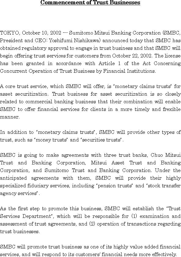 Commencement of Trust Businesses(1/1)