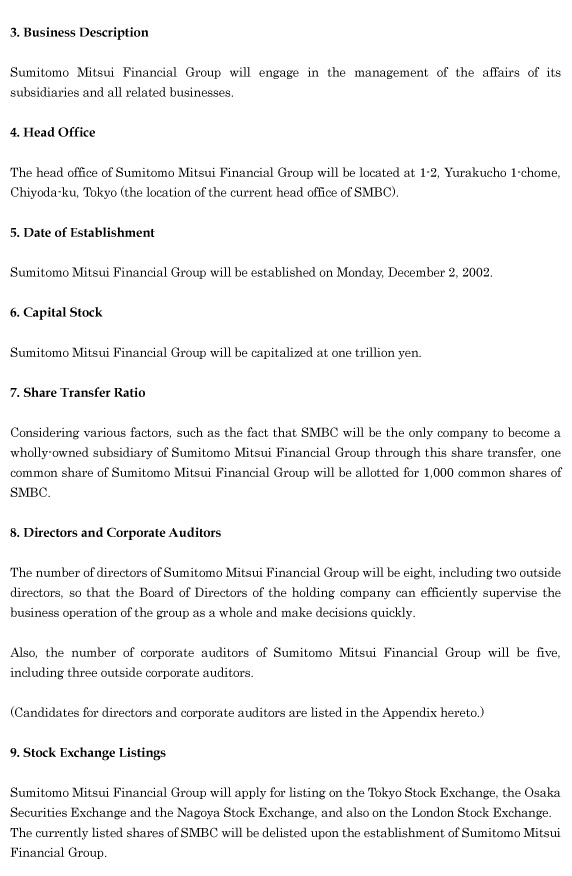 Proposed Establishment of Sumitomo Mitsui Financial Group, Inc.(2/3)
