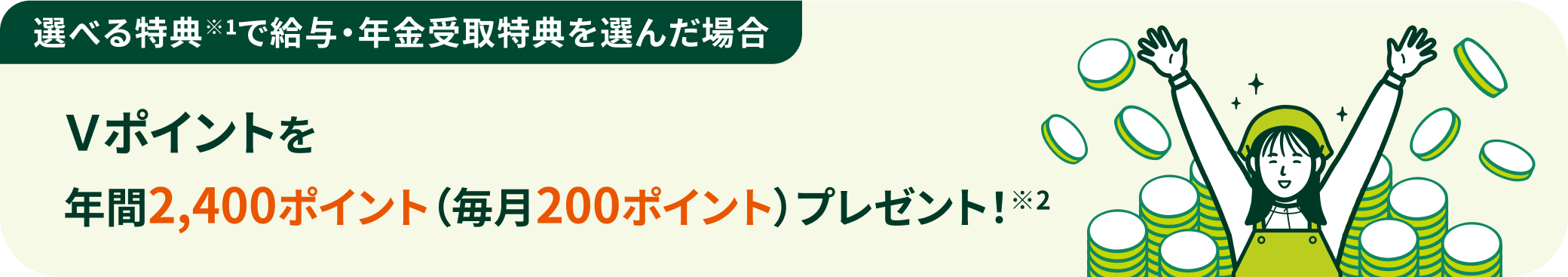 �I�ׂ���T��1�ŋ��^�E�N�������T��I�񂾏ꍇ �u�|�C���g��N��2,400�|�C���g�i����200�|�C���g�j�v���[���g�I��2