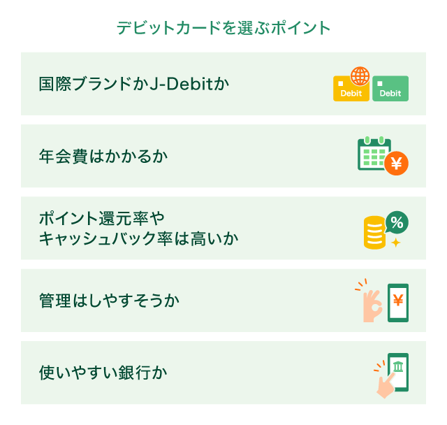 デビットカードを選ぶポイント