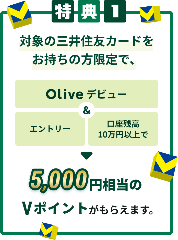 ���T1 �Ώۂ̎O��Z�F�J�[�h���������̕�����ŁAOlive�f�r���[���G���g���[�������c��10���~�ȏ��5,000�~������V�|�C���g�����炦�܂��B