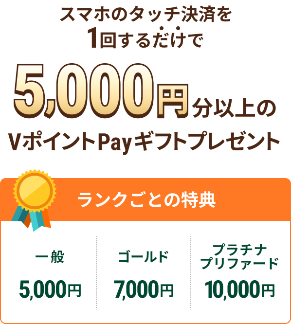 �X�}�z�̃^�b�`���ς�1�񂷂邾���� 5,000�~���ȏ��V�|�C���gPay�M�t�g�v���[���g �����N���Ƃ̓��T ���5,000�~ �S�[���h7,000�~ �v���`�i�v���t�@�[�h10,000�~