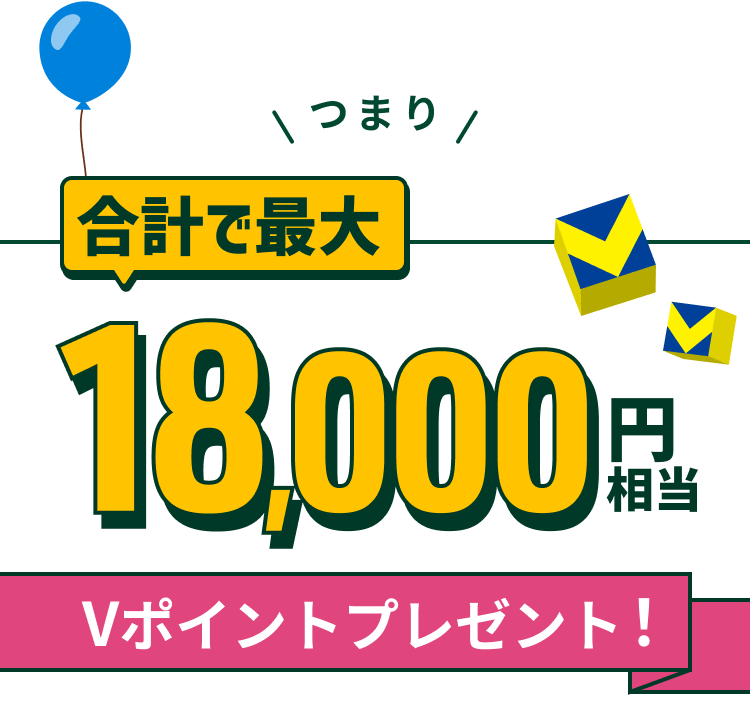 つまり 合計で最大18,000円相当 Vポイントプレゼント!