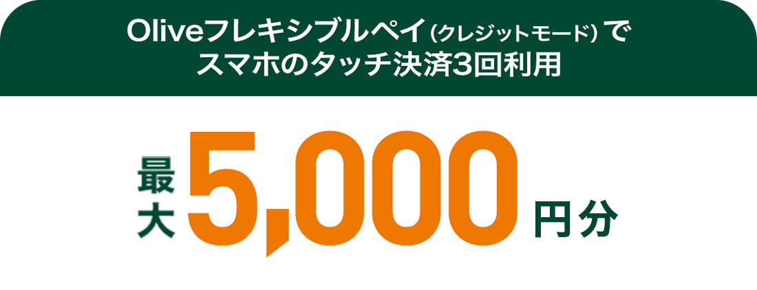 Oliveフレキシブルペイ(クレジットモード)のVisaのタッチ決済利用(1回以上) 最大5,000円分のVポイントギフトコード