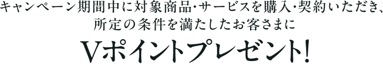 キャンペーン期間中に対象商品・サービスを購入・契約いただき、所定の条件を満たしたお客さまにVポイントプレゼント!