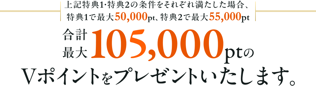 ��L���T1�E���T2�̏��������ꂼ�ꖞ�������ꍇ�A���T1�ōő�50,000pt�A���T2�ōő�55,000pt ���v�ő�105,000pt��V�|�C���g���v���[���g�������܂��B
