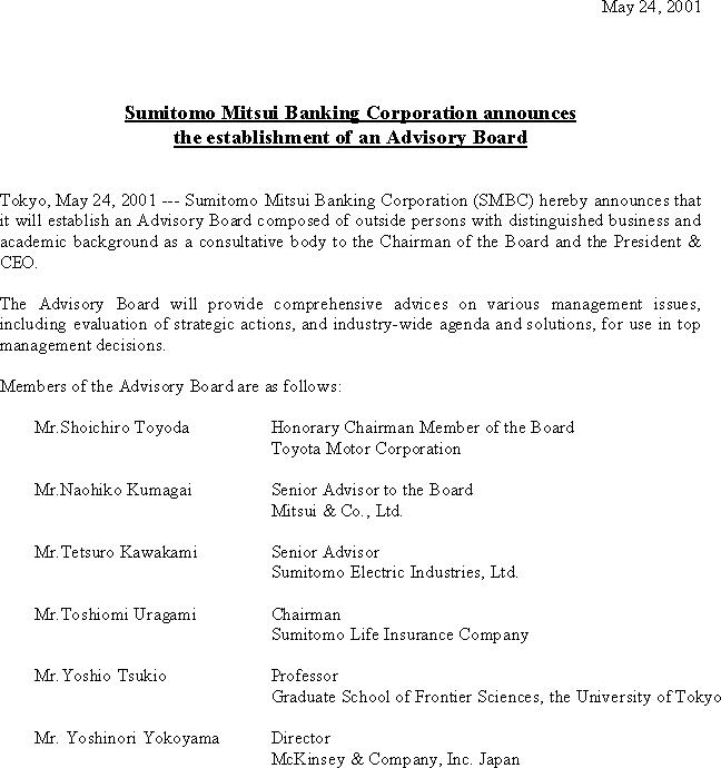 Sumitomo Mitsui Banking Corporation announces the establishment of an Advisory Board(1/1)