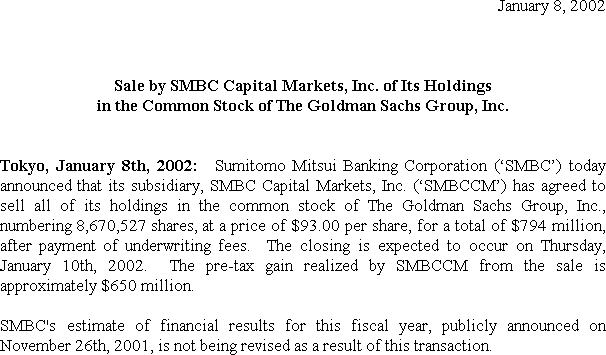Sale by SMBC Capital Markets, Inc. of Its Holdings in the Common Stock of The Goldman Sachs Group, Inc.(1/1)