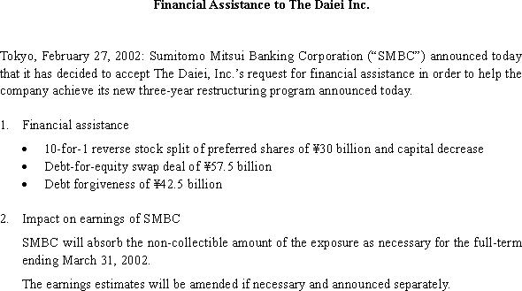 Financial Assistance to The Daiei Inc.(1/2)