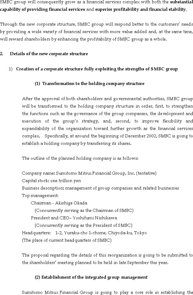 The Actions for Fortifying the Corporate Structure of Sumitomo Mitsui Banking Corporation Group(2/5)