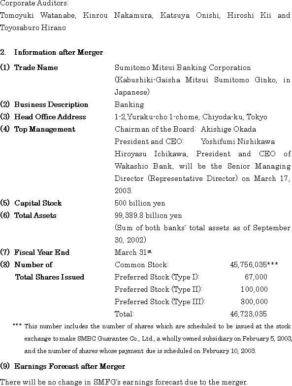 Merger Agreement between Sumitomo Mitsui Banking Corporation and The Wakashio Bank, Limited(3/5)