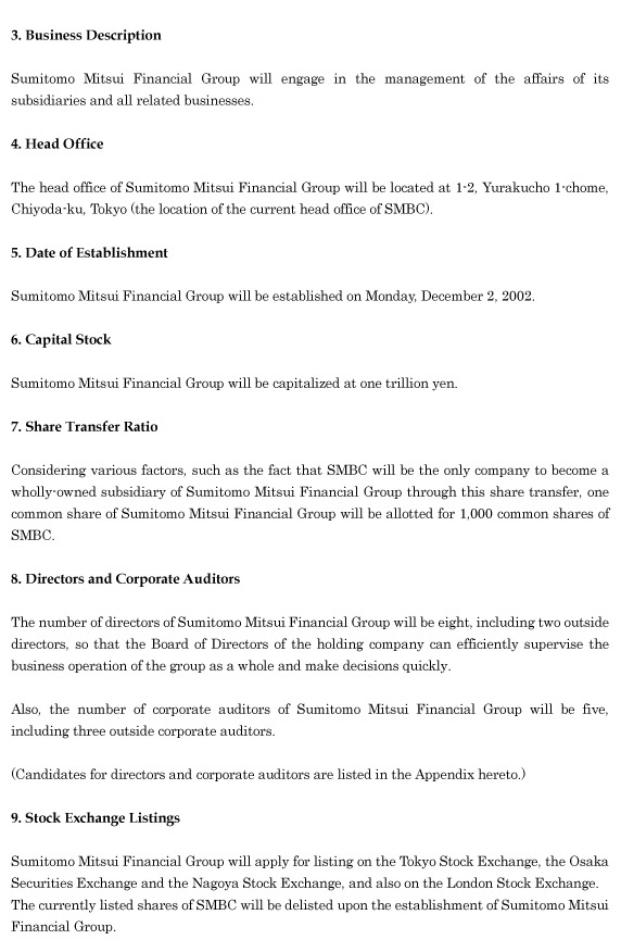 Proposed Establishment of Sumitomo Mitsui Financial Group, Inc.(2/3)
