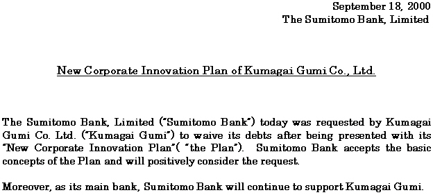 New Corporate Innovation Plan of Kumagai Gumi Co. Ltd.