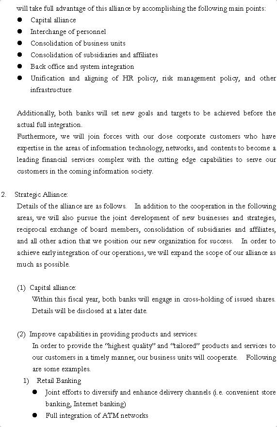 Strategic Alliance Between Sakura Bank and Sumitomo Bank (2/6) 