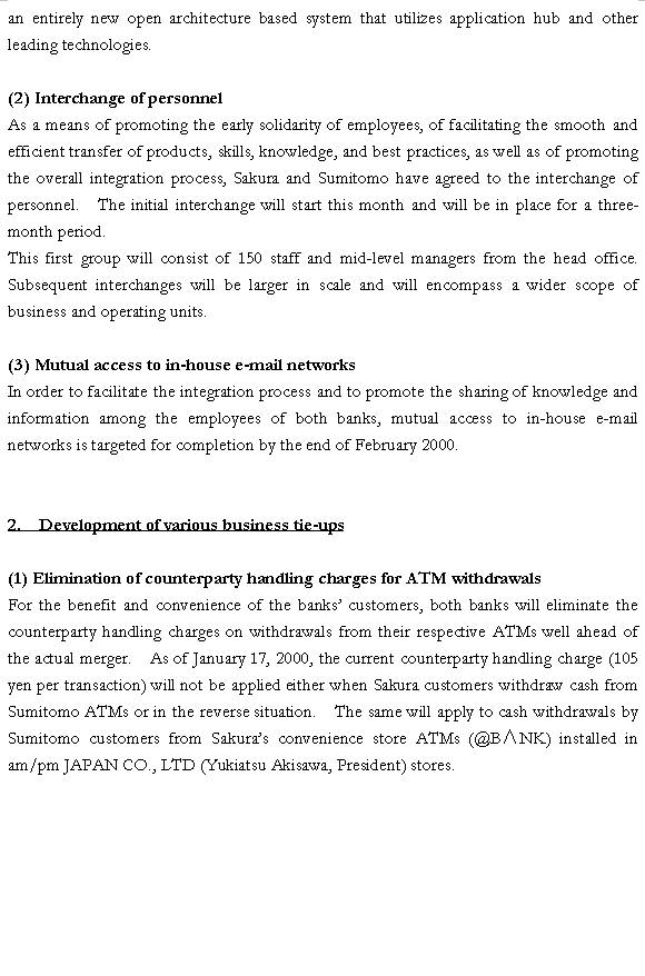 Action Plan for the Initial Phase of the Integration Process of the Strategic Alliance Between Sakura Bank and Sumitomo Bank (2/5) 