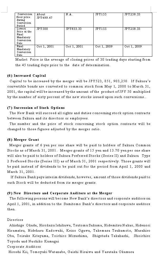 Contract of Merger between Sakura Bank and Sumitomo Bank (3/5) 