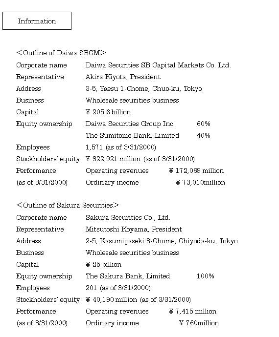 The Integration of Daiwa Securities SB Capital Markets Co. Ltd. and Sakura Securities Co., Ltd. and the Change of Corporate Name (2/2) 