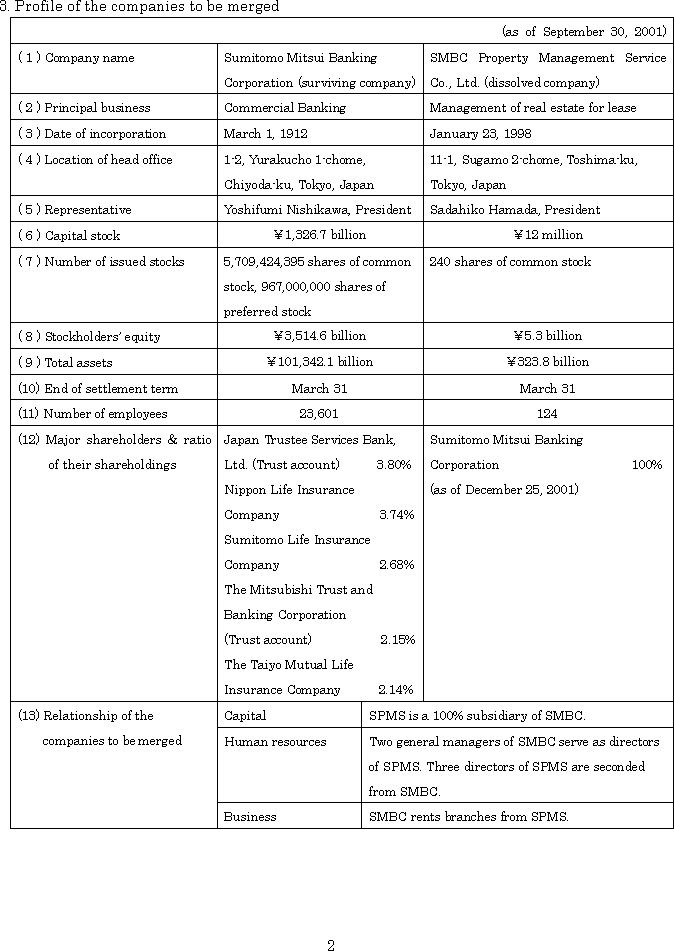 Sumitomo Mitsui Banking Corporation Announces Short-Form Merger of Wholly Owned Subsidiary(2/3)