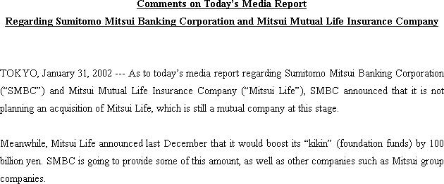 Comments on Today's Media Report Regarding Sumitomo Mitsui Banking Corporation and Mitsui Mutual Life Insurance Company(1/1)