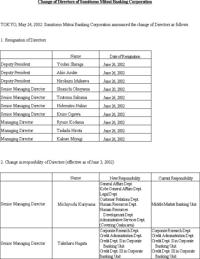 Change of Directors of Sumitomo Mitsui Banking Corporation(1/2)