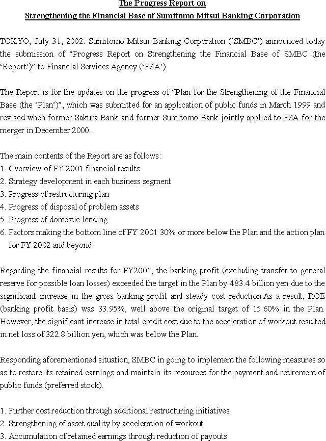 The Progress Report on Strengthening the Financial Base of Sumitomo Mitsui Banking Corporation(1/3)