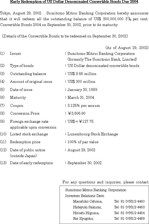 Early Redemption of US Dollar Denominated Convertible Bonds Due 2004(1/1)