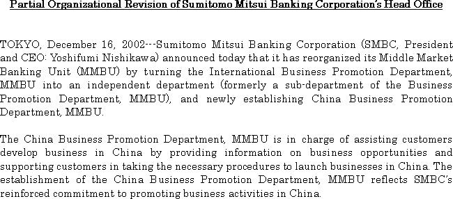 Partial Organizational Revision of Sumitomo Mitsui Banking Corporation's Head Office(1/1)