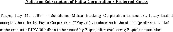 Notice on Subscription of Fujita Corporation's Preferred Stocks(1/1)
