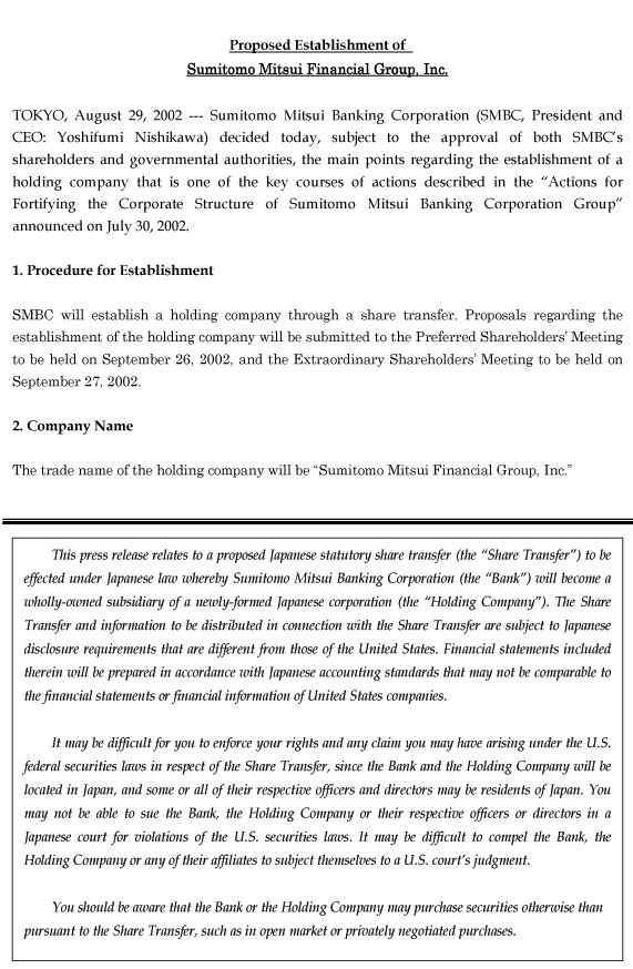 Proposed Establishment of Sumitomo Mitsui Financial Group, Inc.(1/3)